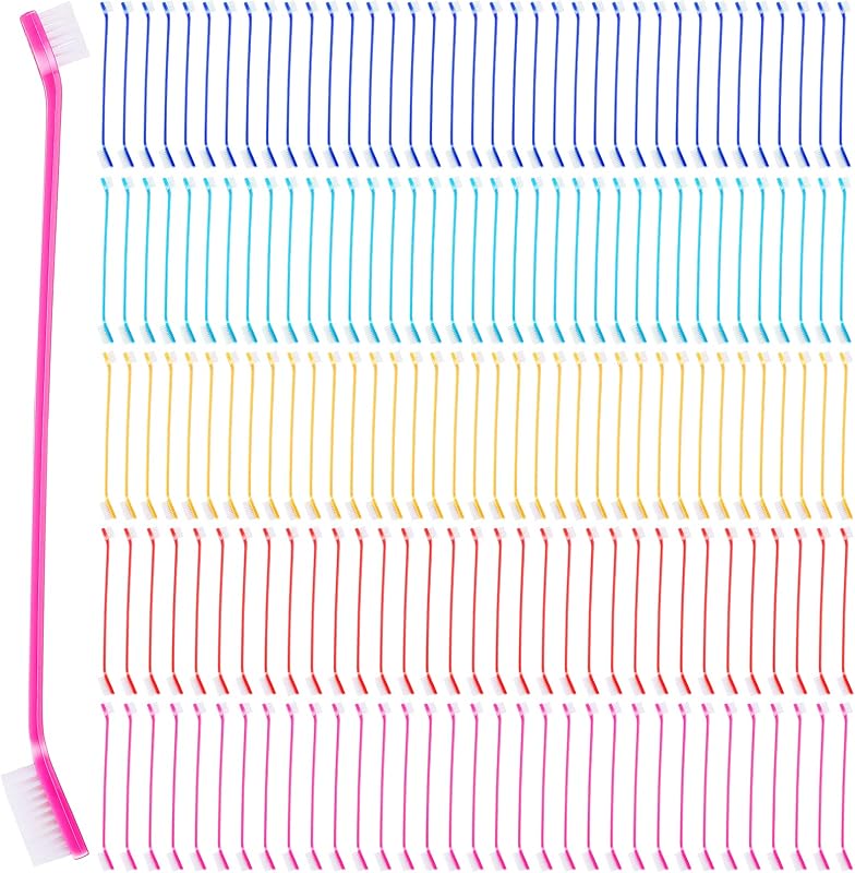 150 cepillos de dientes para perros, cepillos dentales de doble cabeza, kit de cepillado de dientes para cachorros, cepillo de dientes de mango largo para perros grandes y pequeños, gatos, la mayoría de las mascotas, limpieza de dientes, suministros de cuidado bucal (color vibrante)