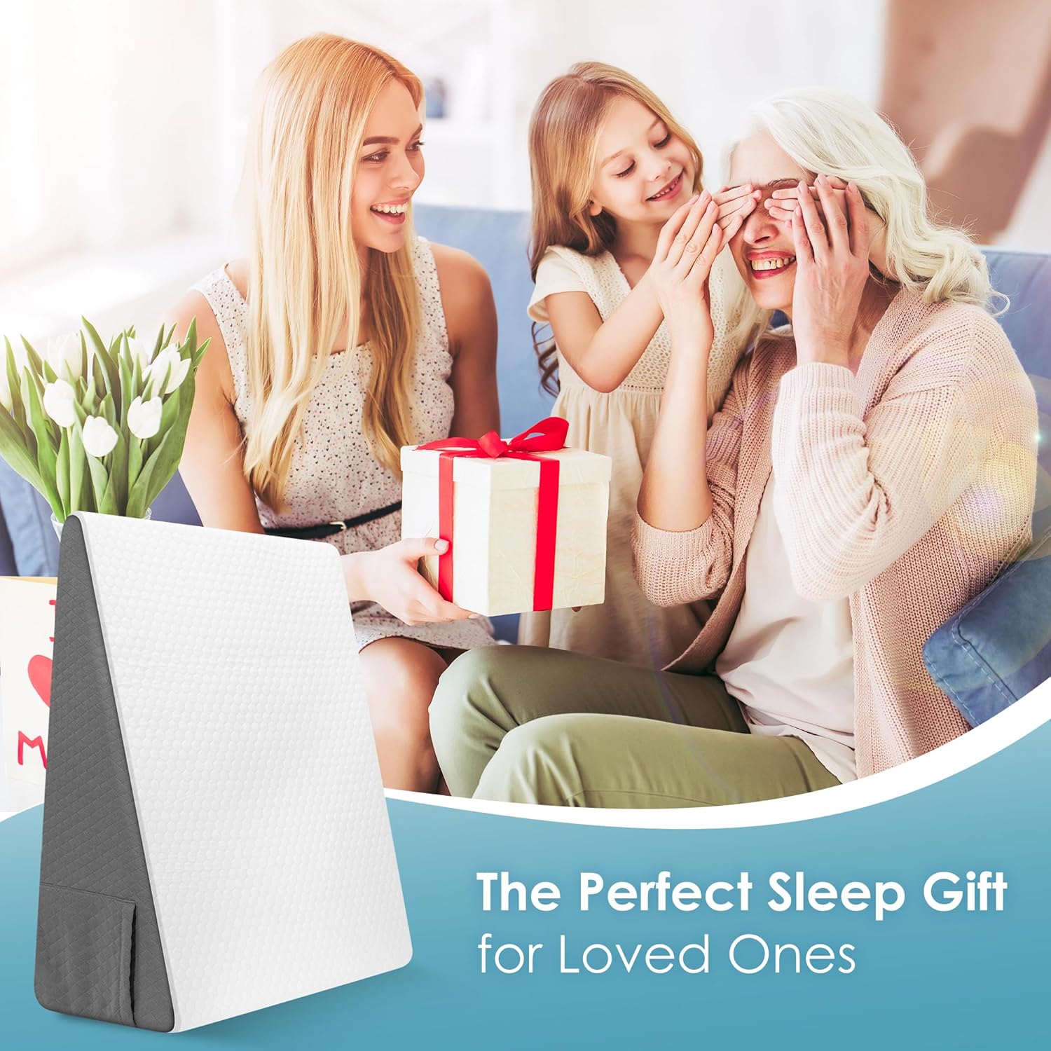 Sleeping Bed Wedge Pillow for Adults Seniors, 10 inch Cooling Memory Foam Incline Pillow Wedge for Head, Neck & Back Support and Leg Elevation, Removable Washable Cover, White