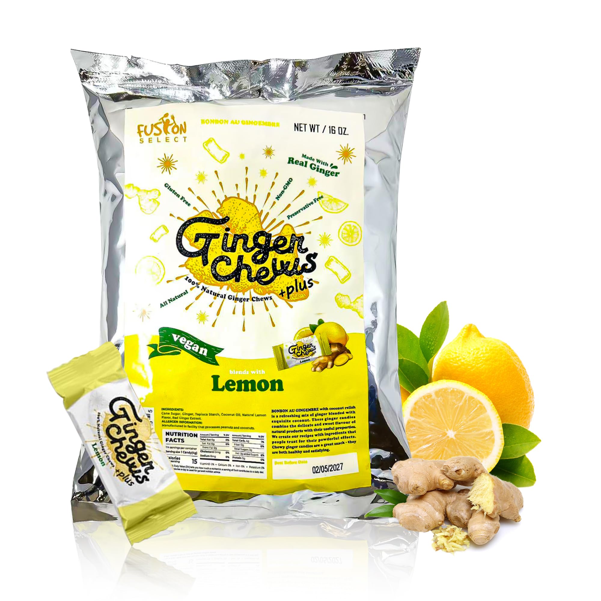 Amazon.com : Fusion Select 1Lb Lemon Ginger Chews - Sweet Soft