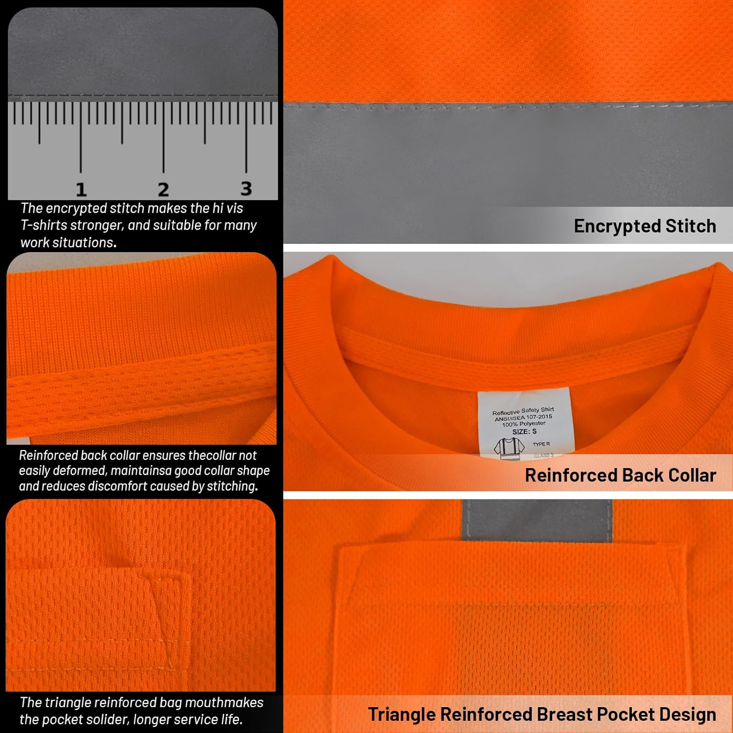 Hi Vis Shirts for Men Women High Visibility Safety Reflective Work Shirts Class 3 Short Sleeve - Image 5