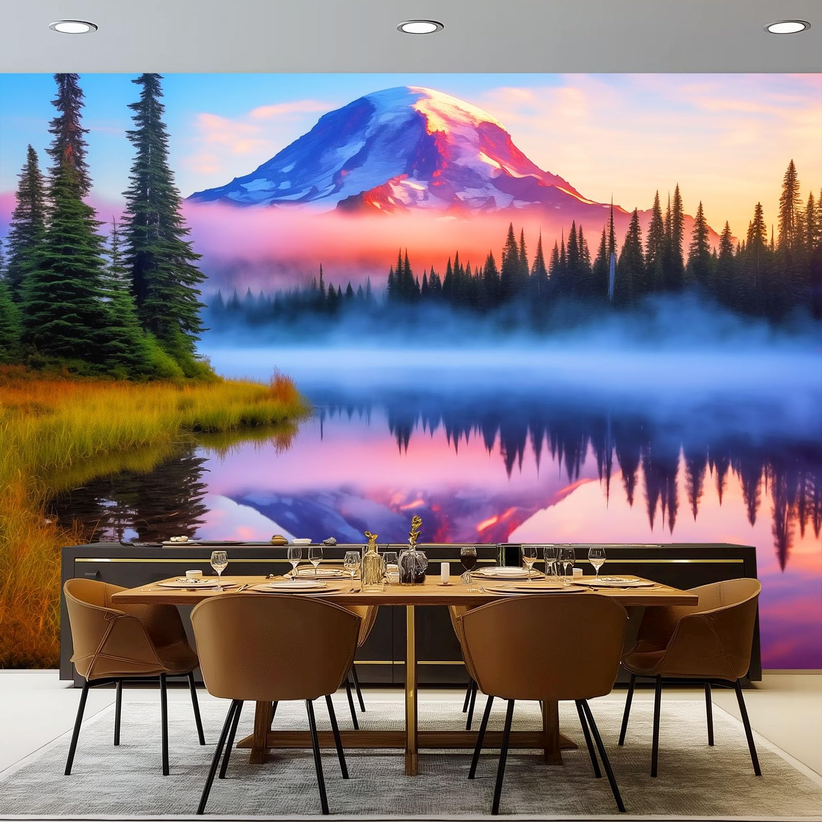 Tapeta 3D Włóknina Naturalne Góry Jeziora 350 x 256 cm Tapeta Dekoracja ścienna do salonu Sypialnia Niebieski