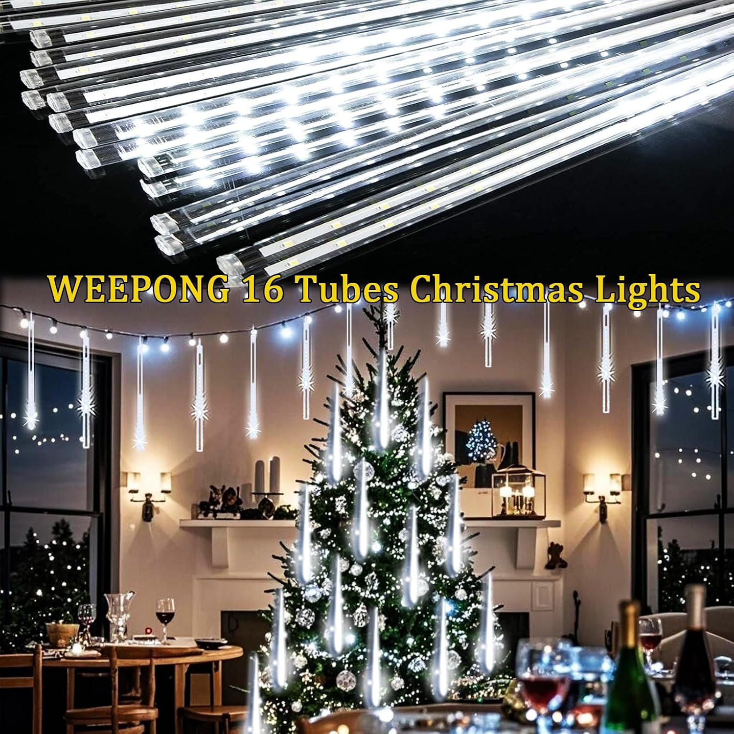 Weepong Christmas Lights Outdoor 16 Tubes 384 LEDs Meteor Shower Lights image 4