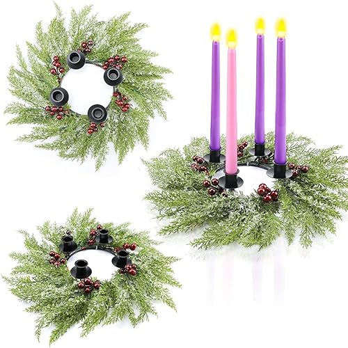 Vista 10 de Unittype 5 piezas de corona de Adviento de Navidad con portavelas, decoración de corona, velas de Adviento de Navidad para el hogar, chimenea
