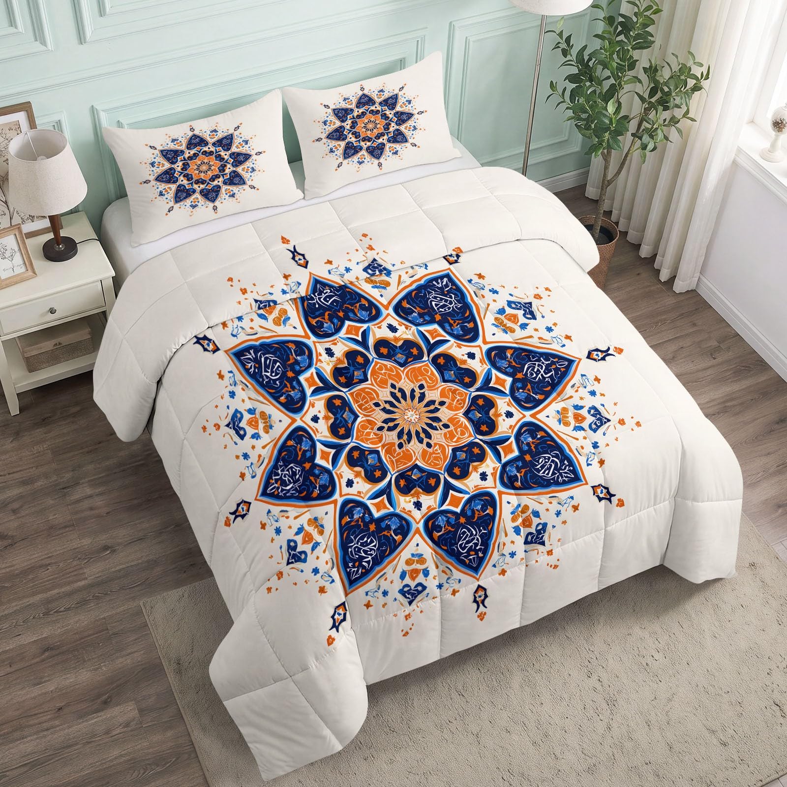Piumino reversibile, moderno, geometrico, senza rivestimento, 200 x 200 cm, 4 stagioni, motivo floreale, stelle, lavabile, per tutte le stagioni, leggero e morbido, con 2 federe da 80 x 80 cm
