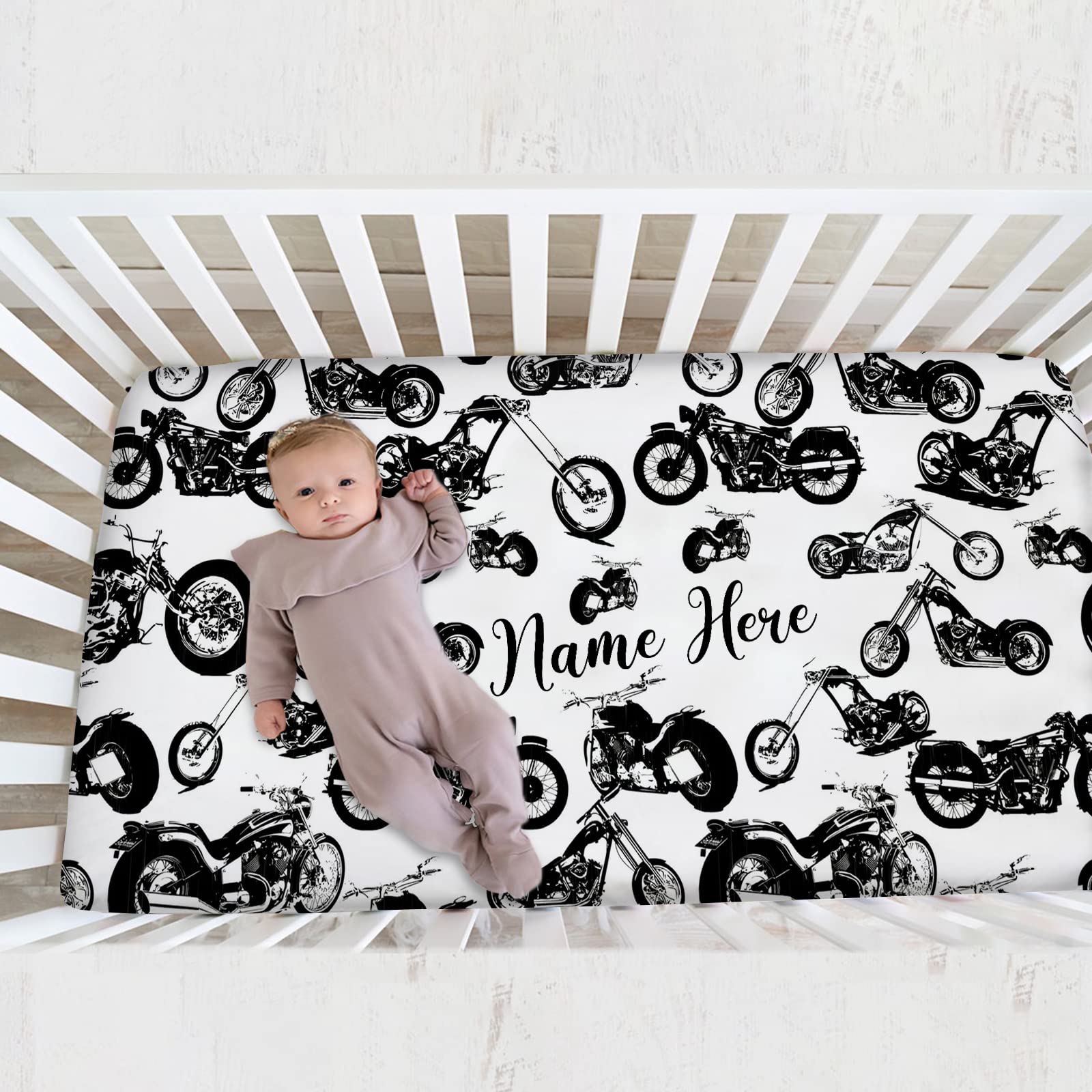 Munific Personalized Fitted Crib Bedding with Name, Custom Dirt Bike Crib Mattress for Baby Boys, Pack and Play Sheets, Mini Crib Sheet
