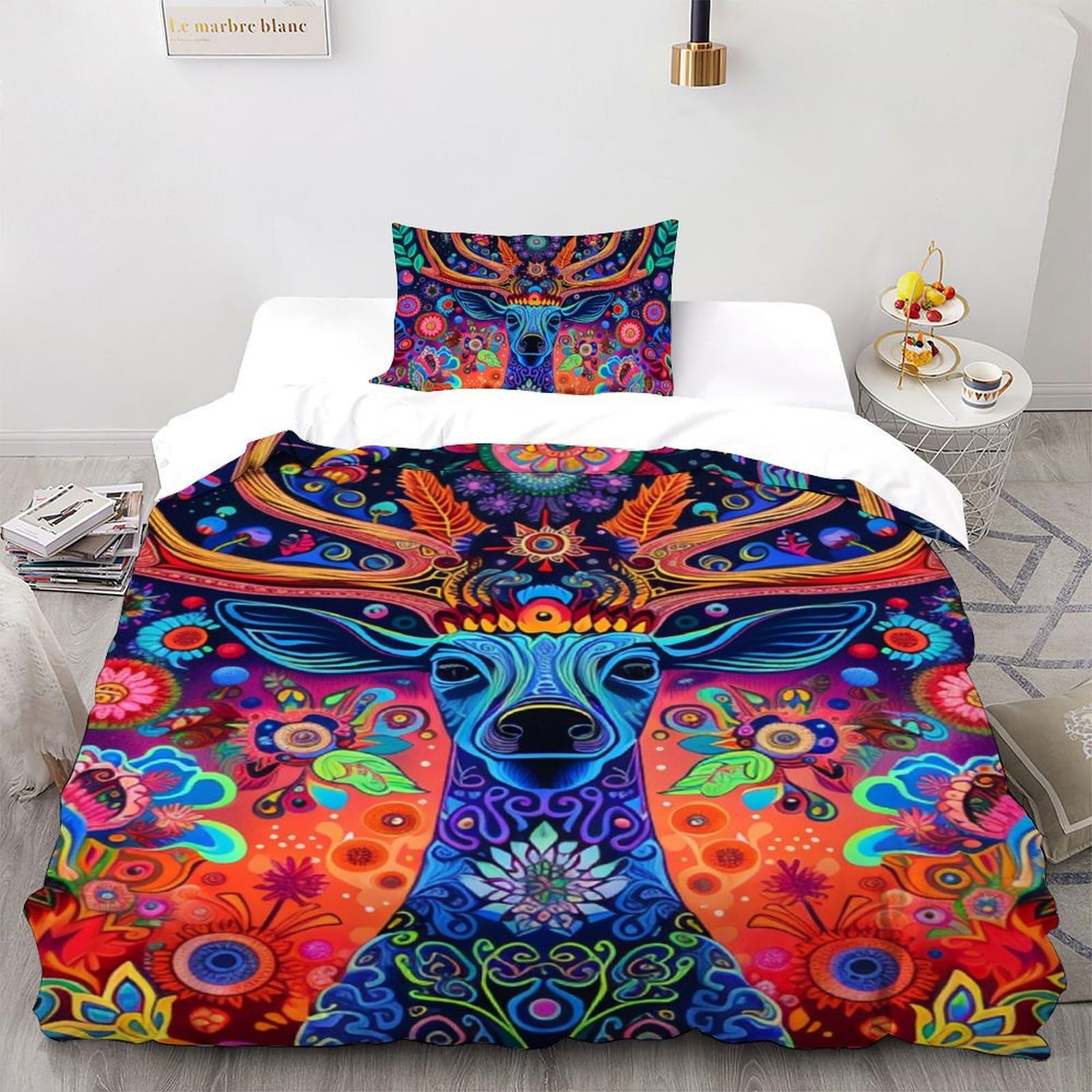 Housse de couette élan coloré 135x200 parure lit 3D au fini peau de pêche