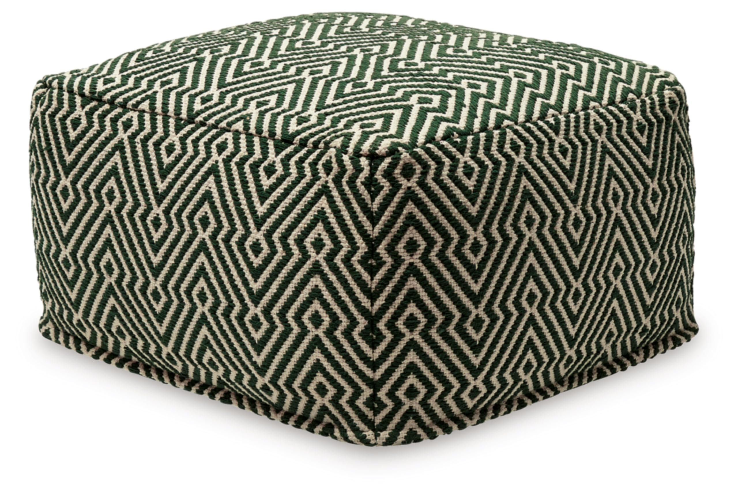 Signature Design by Ashley Abacy Casual Square Handwoven Pouf with Geometric Pattern, Green & Beige