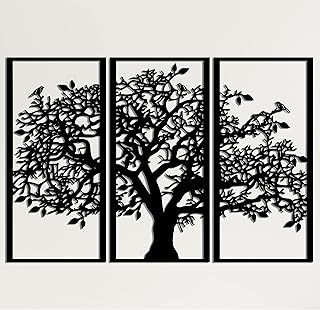 3 Panels Family Tree Metal Wall Decor Tree of Life Metal Wall Art, Home Bedroom Living Room Decor 3D Wall Art 3 Panels Family Tree Metal Wall Decor Modern Decoration (Black, 69"W x 46"H/175x117cm)