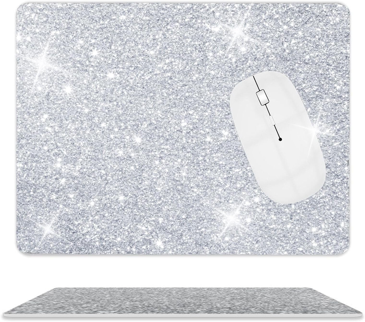 MXCVER Mouse Pad Diamond Silver Glitter Sparkle Mousepad Bling Desk Accessories Gaming Bling Rubber Pads for Laptop, One Size