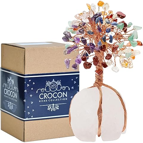 7 Chakra Crystal Tree of Life with Quartz Base – Crystal Room & Home Decor, Cute Home Birthday Gifts for Men & Crystals and Healing Stones for Women Mom Sister Gemstone Tree for Shelf & Bedroom Decor