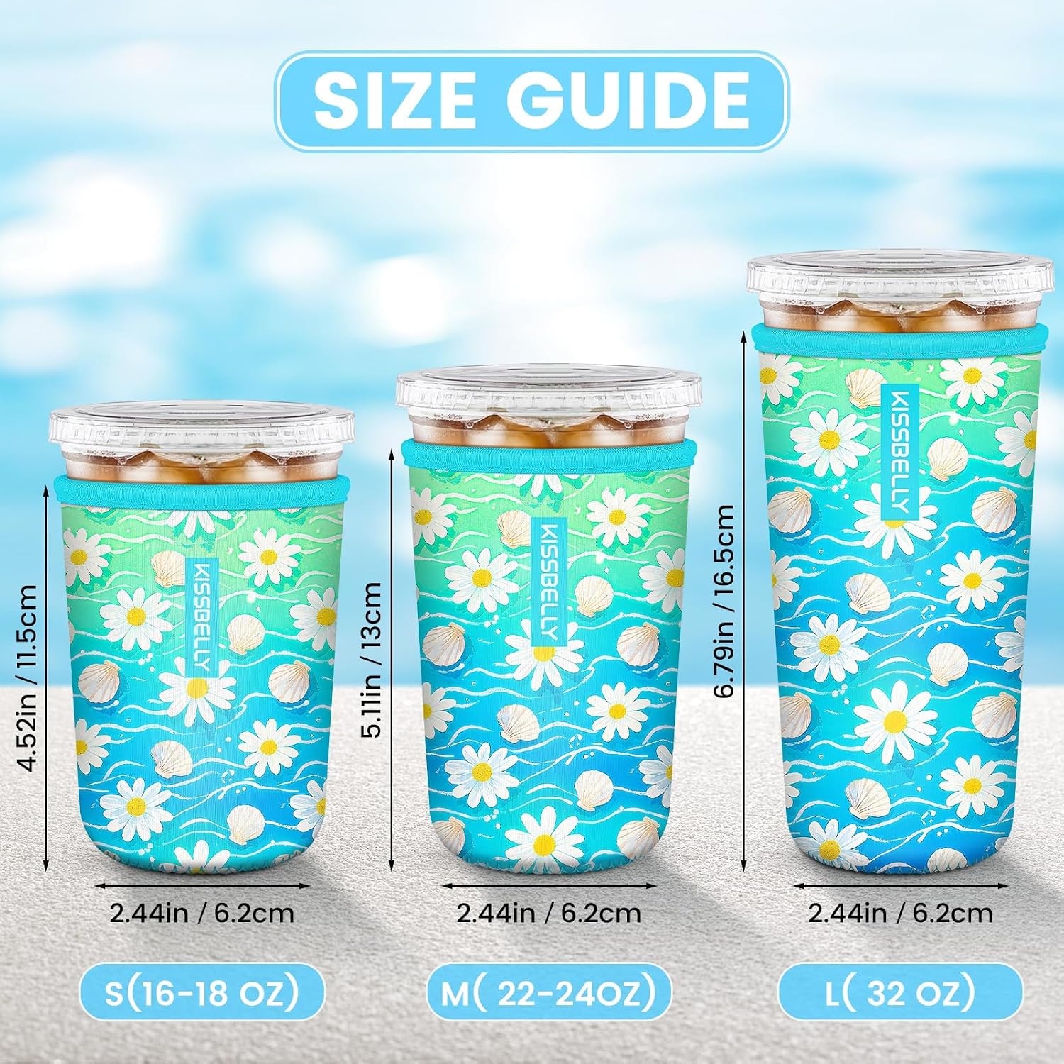 Reusable Neoprene Cup Sleeve for Iced Coffee Cups, 3 Pack Iced Coffee Cup Insulator Sleeve for Iced & Hot Drinks Durable Beverage Cooler Holder for Iced Coffee & Cold Soda