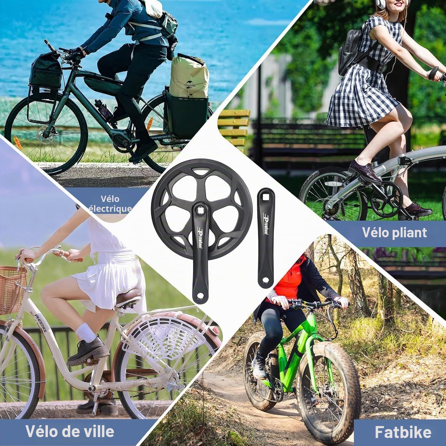 ZUKKA Prowheel Tourney Pédalier de vélo 48T/52T Bras en alliage d'aluminium pour Singel Speed 1/6/7/8 vitesses 170 mm Vélo de ville, Fat Bike, vélo électrique pliant