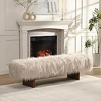 Christopher Knight Home Lenka 67" Long-Haired Faux Wool Ottoman Bench - Spacious Bedroom Entryway Seat, Solid Rubberwood Legs, Brown/Beige