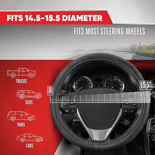 Miniatura 4 de Motor Trend SW-761-BG-S__AM GripDrive Pro - Funda para volante de automóvil (cuero sintético), color negro y beige