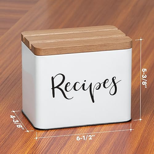 Miniatura 6 de Caja de recetas con tarjetas y divisores, caja de organización de recetas de diseño vintage de granja de metal blanco, juego de caja de tarjetas de