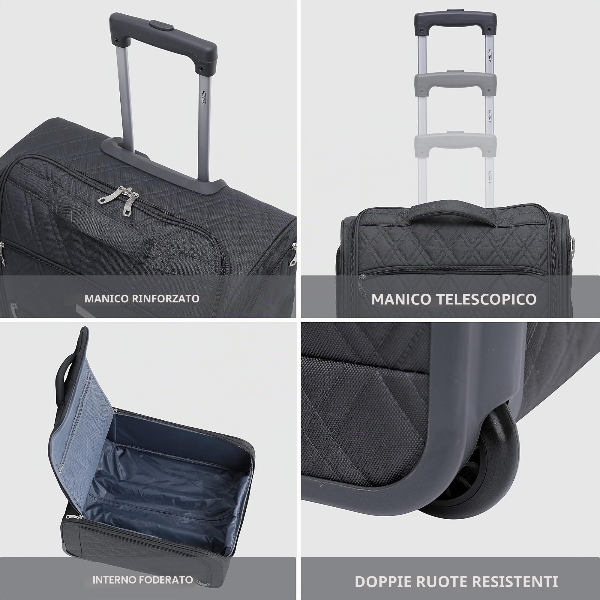 Flight Knight Valigia a Mano Grande 56 x 45 x 25 cm easyJet e British Airways - Approvata e testata - 2 ruote - Valigia da cabina in tessuto ultraleggera e resistente