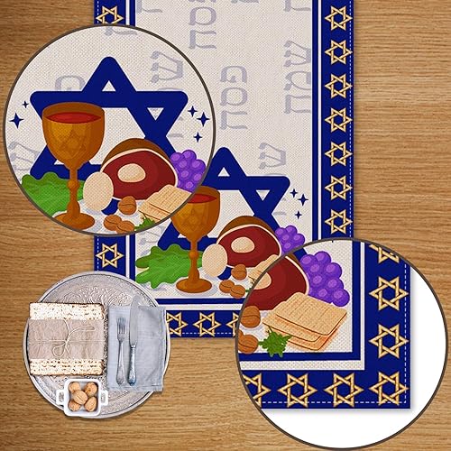 Miniatura 3 de Vohado Camino de mesa de lino feliz pascua, fiesta judía, hogar, comedor, cocina, chimenea, decoración