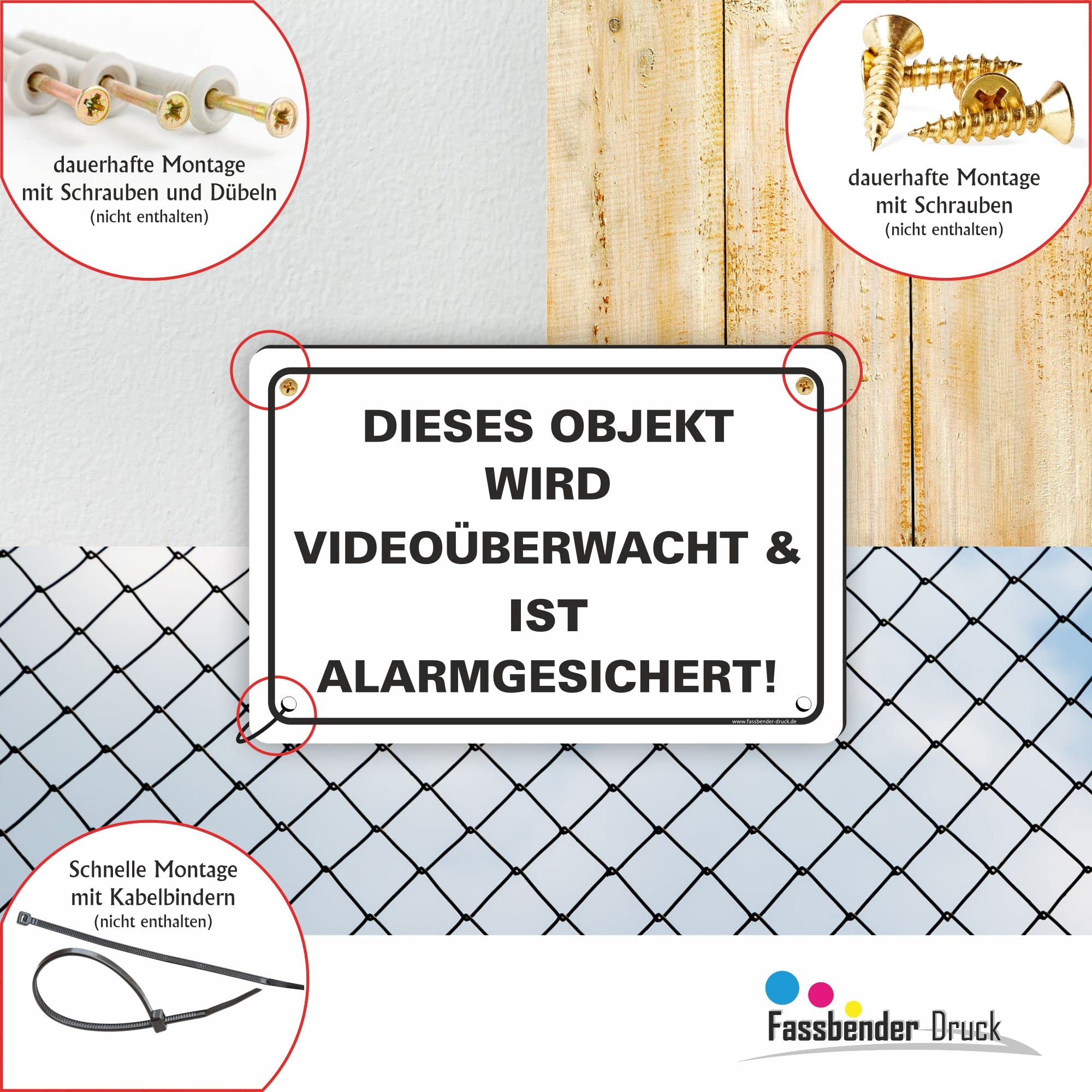 OBJEKT VIDEOÜBERWACHT vorgebohrtes Schild zum Markieren eines videoüberwachten Bereiches - Videoüberwachungsschild mit Bohrlöchern - (90x60cm SCHILD)