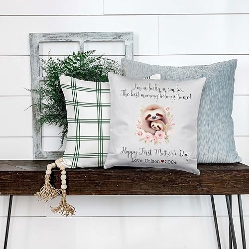 Miniatura 4 de Mother's Day Sloth Bouquet, First Mother's Day Custom Pillowcase, Personalized Mother's Day Pillowcase, Gift for Mom, Home Decor