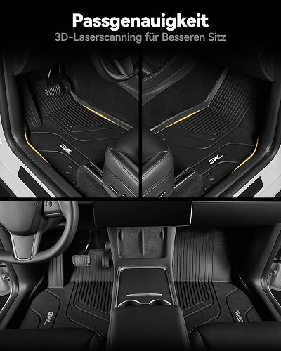 3W Floor Mats Compatible for Tesla Model Y 2020-2024 TPE All Weather Custom Fit Floor Liner for 1st, 2nd Row Tesla Model Y, Black - 3