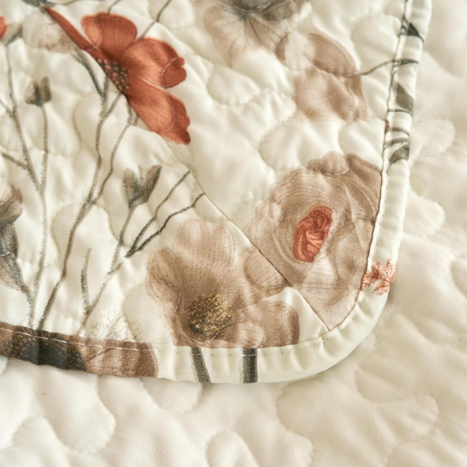 DaDalogy Enchanted Meadow Quilt Set - Victoria Garden Delicate Floral Symphony in Beige, Rose, and Soft Green, Luxuriously Soft Quilted Bedspread Set (California King Size) - Image 6