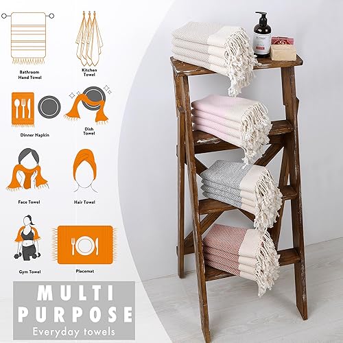 Miniatura 6 de Evelynen - Juego de 2 toallas de mano turcas para baño y cocina, toallas de mano bohemias con bucles para colgar, para cara, té, plato, cocina y