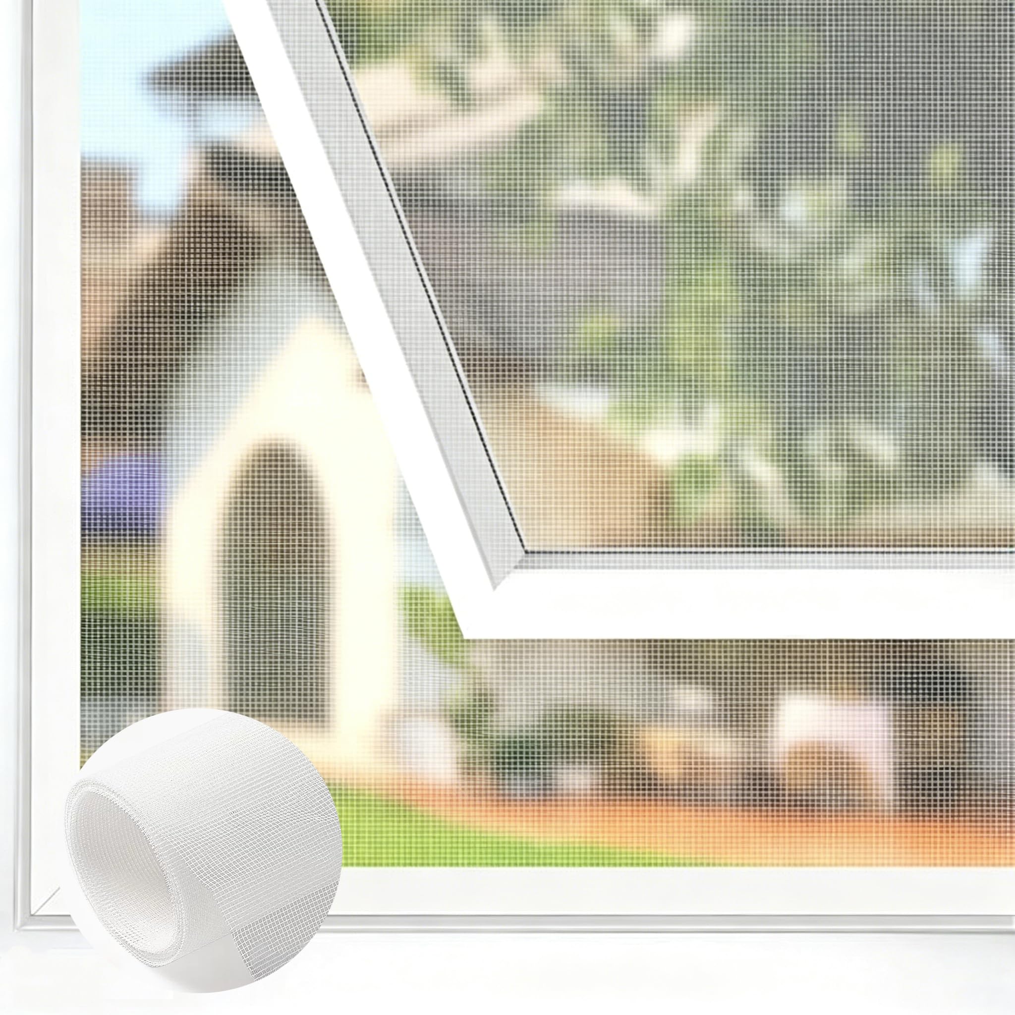  DIY Fly Screen for Windows, Durable Polyester Window Screen Mesh, 2 Packs Fly Screens Windows Replacement, Mosquito Insect Mesh with Self-Adhesive Tapes (2Pcs-100x130cm/39x51in,White)