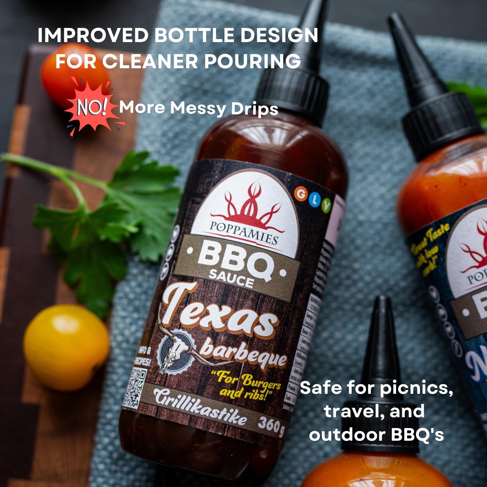 Poppamies Texas Barbeque Salsa BBQ Sabor Ahumado y Ácido 360g