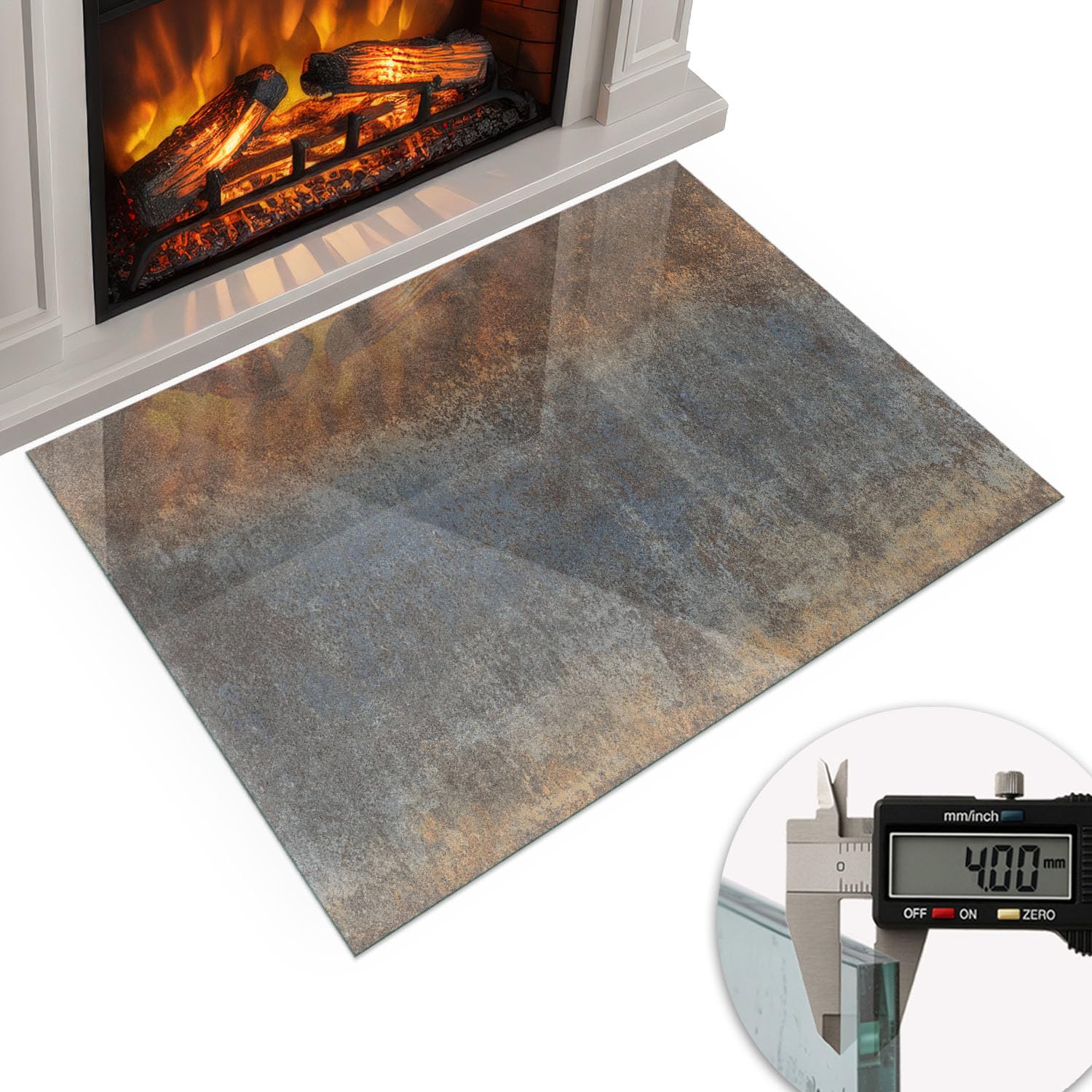 Piastra per camino e stufa 80x60cm Resistente a Scintille Design Elegante Protezione del Pavimento di Vetro Temperato Resistente alle Alte Temperature Rettangolare - Motivo strutturato astratto