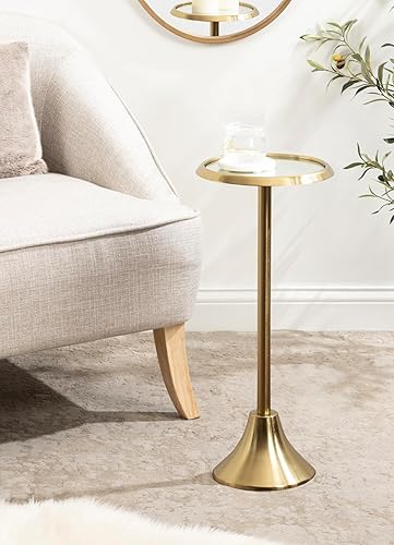 Miniatura 61 de Kate and Laurel Sanzo - Mesa moderna de pedestal para bebidas; 9 x 9 x 23; latón antiguo y negro; mesa auxiliar decorativa con mesa martillada para