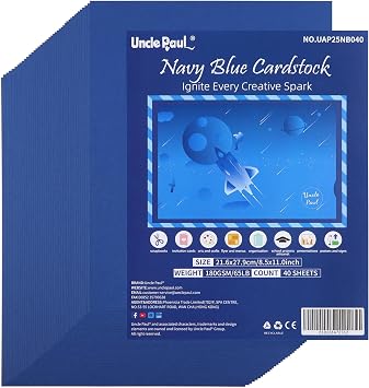 Uncle Paul 40 Sheets Navy Blue Cardstock - 8.5 x 11 65lb Double-sided