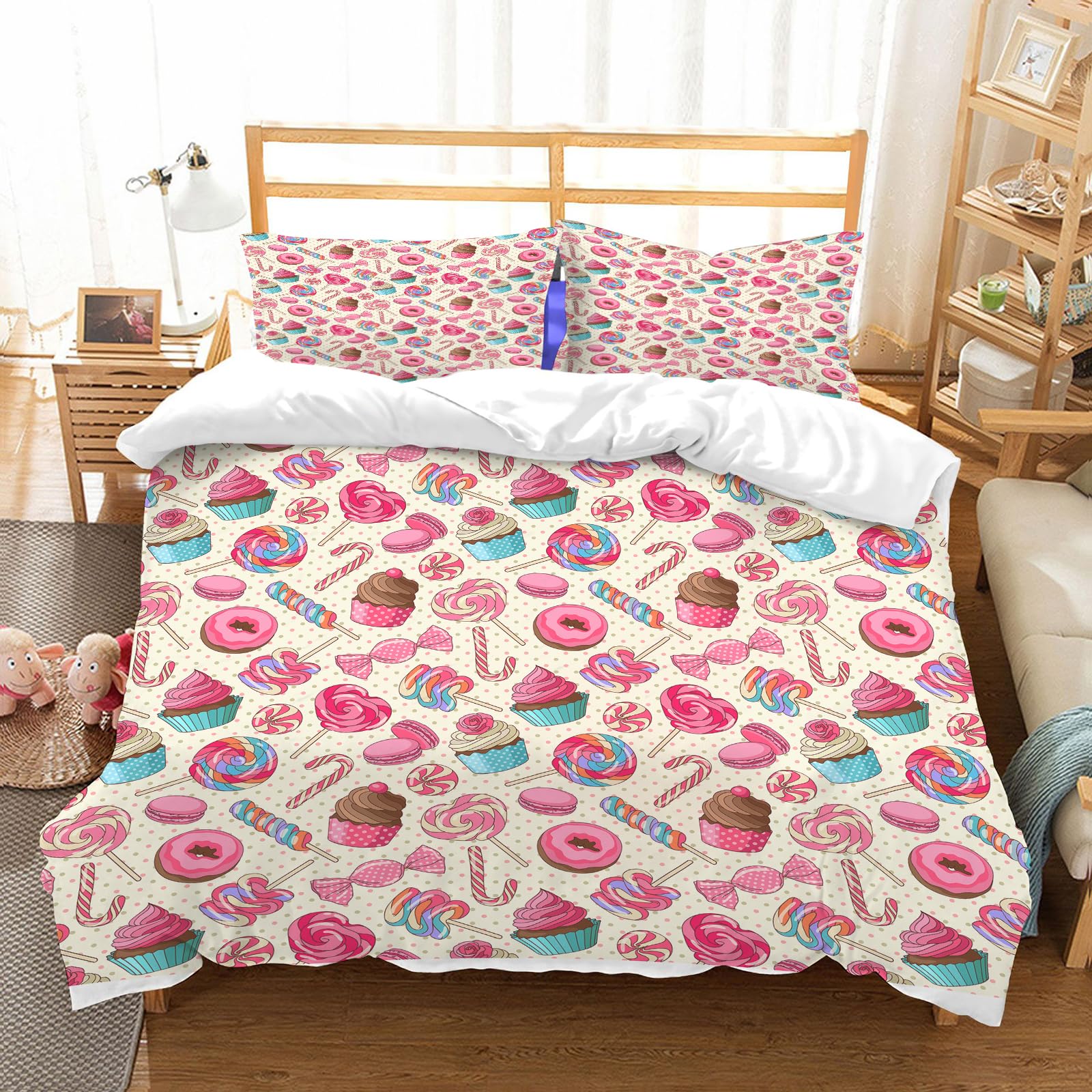 Ropa de Cama. Cubierta de Gran Comodidad,Hecha de algodón 100% Suave y Delicado,Muy amigable con la Piel,Bastón de Caramelo, Delicioso Caramelo Dulce Tipo piruleta, macarrón, cupca,228x264cm