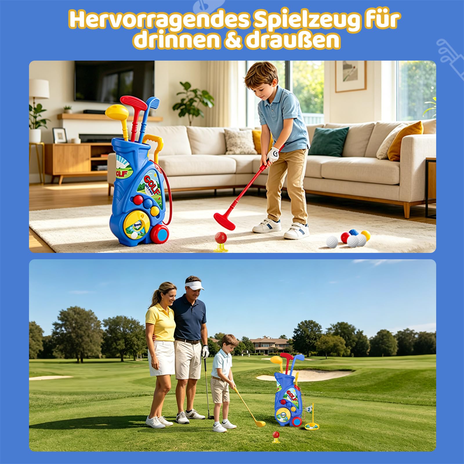 Naxudcoo Golf Set für Kinder 3 4 5 Jahre, Minigolf Spielzeug mit 6 Bälle, 3 Golfschläger, Indoor & Outdoor Spielzeug ab 3 Jahre Junge, Golfspielzeug Geschenk für Jungen Mädchen