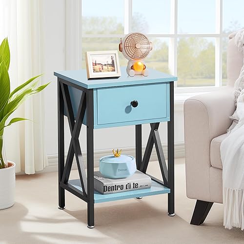 Miniatura 87 de VECELO - Juego de mesita de noche moderna de 2 piezas con cajón para sala de estar, dormitorio, marco de metal industrial, mesa, color marrón