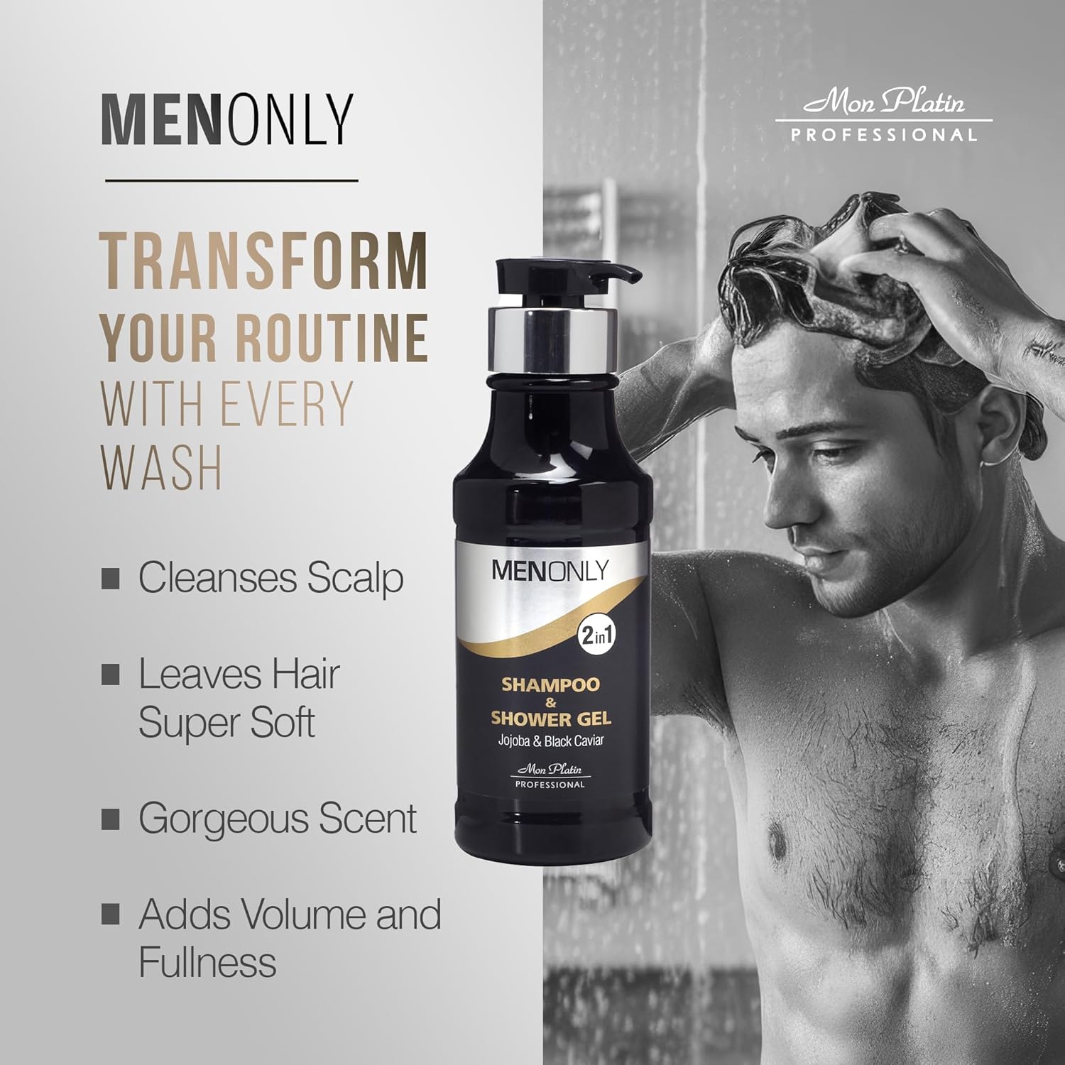 Mon Platin Men’s Daily Shampoo – Black Caviar & Jojoba Extracts – Anti-Dandruff, Volumizing & Refreshing – 400ml