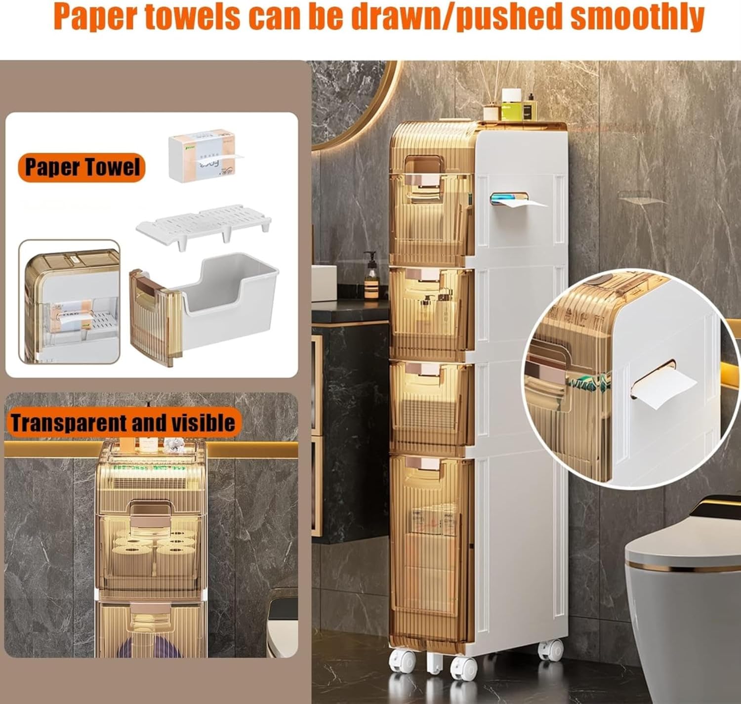 Bathroom Storage Cabinet for Small Spaces, Corner Bathroom Organizer Sets, Toilet Vanity Cabinet, Slim Toilet Paper Storage Cabinet,25cm,4 Tier (25cm 2 Tier) (21cm 3 Tier)