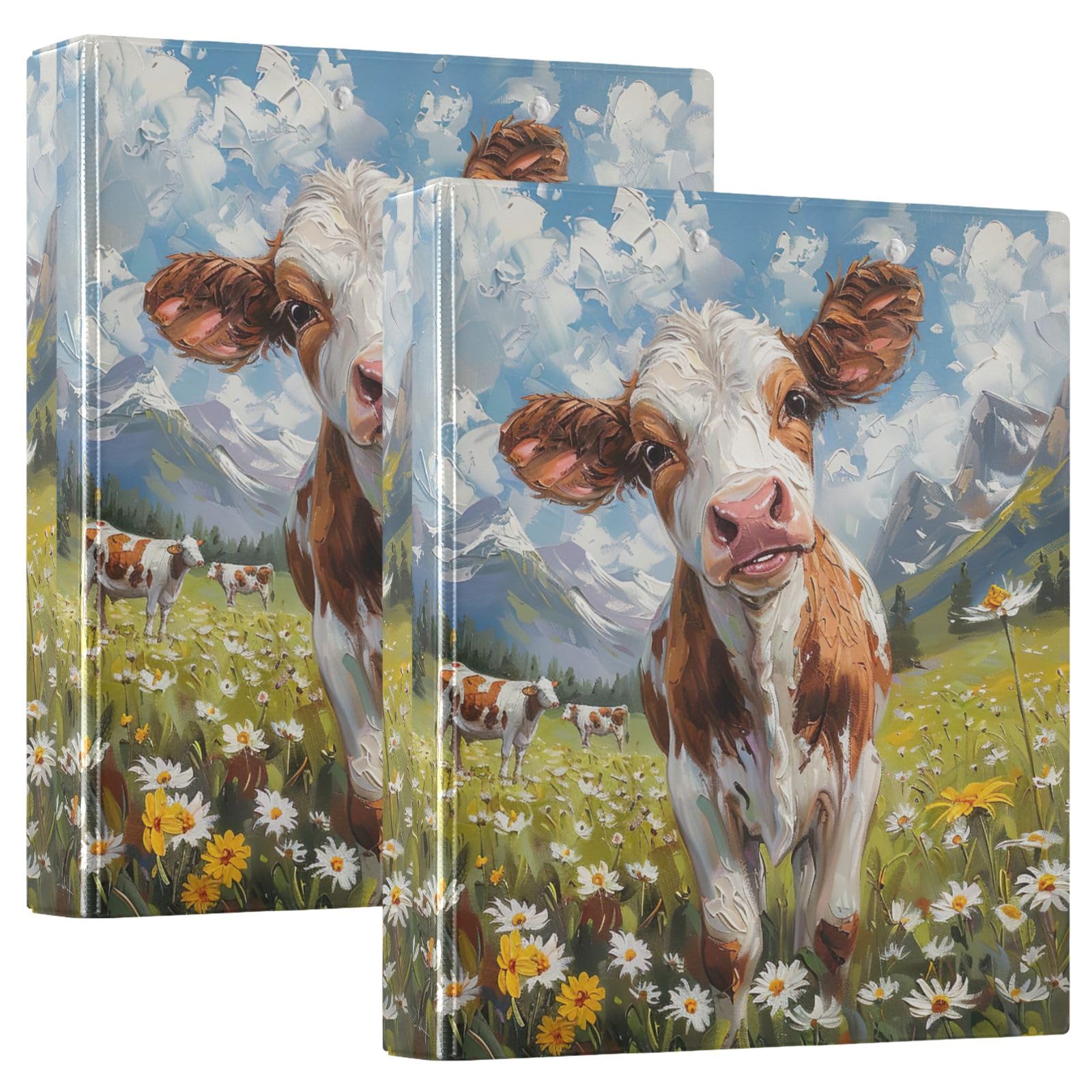 Cows in Meadow 1.5 Inch 3 Ring Binders School Supplies Binder 3 Ring Binders with Pockets 2 Pack