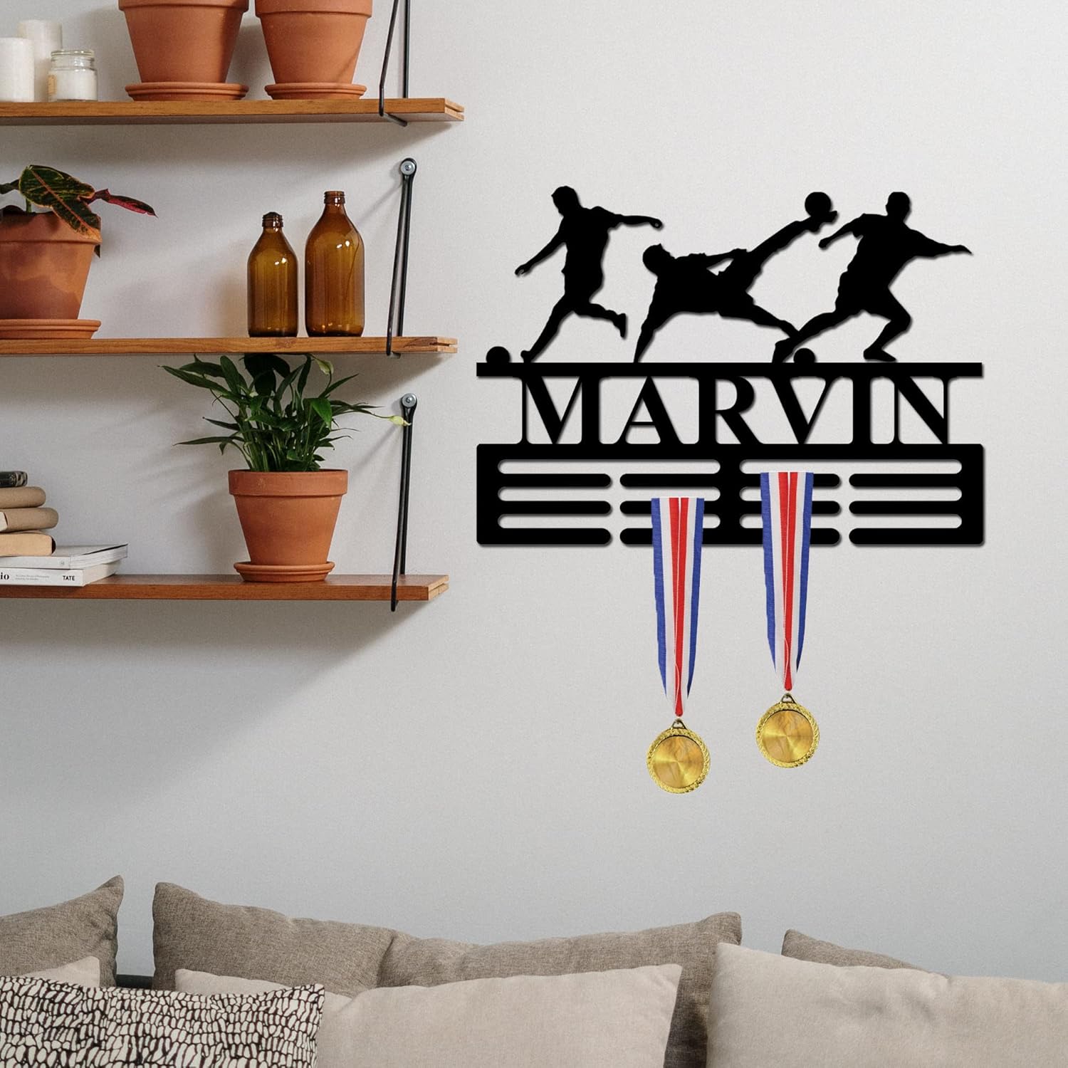 Custom Soccer Medal Holder Soccer Medal Hanger Personalized Footbal Medal Hanger Medal Display Medal Holder with Name Display Rack for Awards