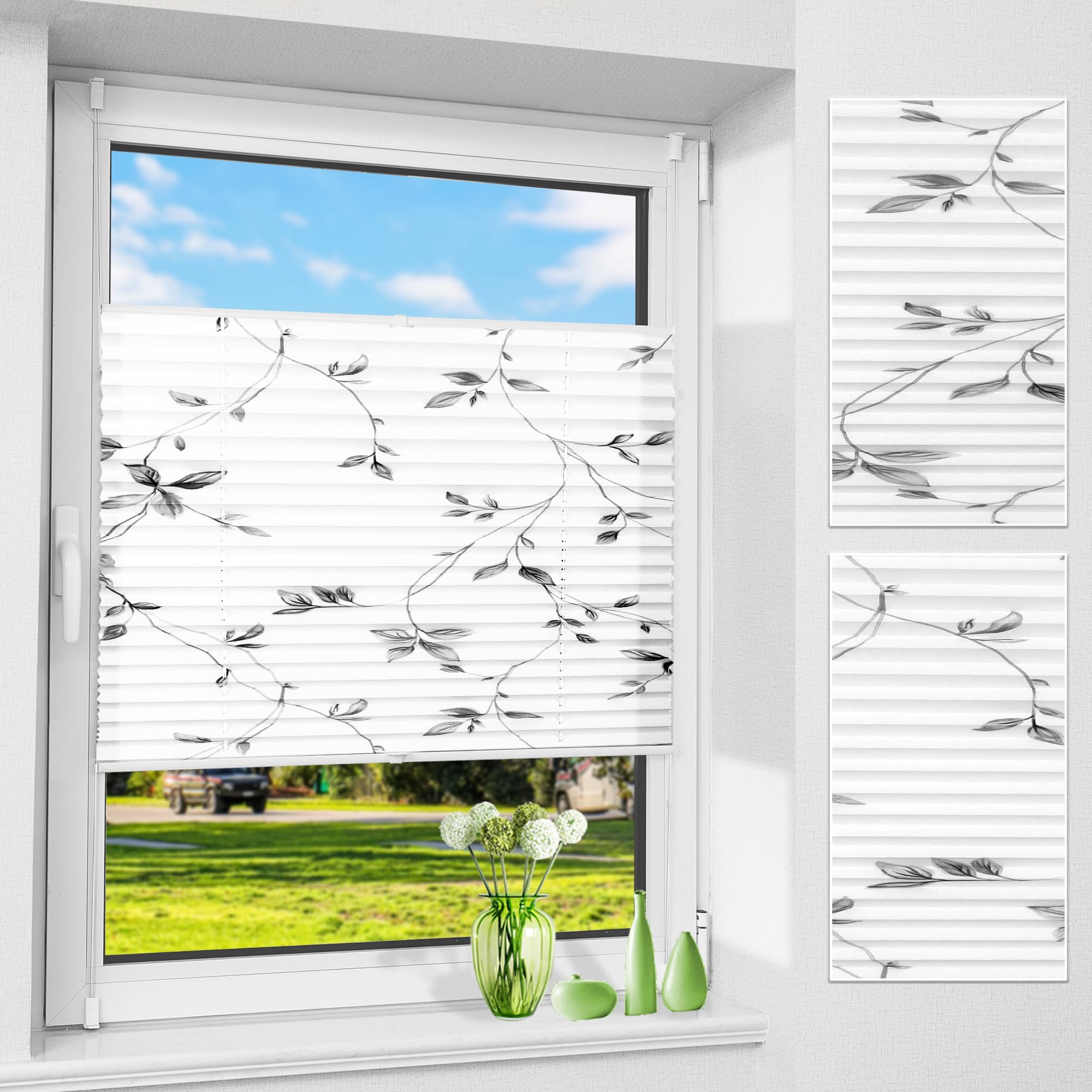 Plissee ohne Bohren Plissees Klemmfix, Plisseerollo Faltrollo mit Klemmträger, Jalousie Rollos für Fenster und Tür, Sichtschutz und Sonnenschutz