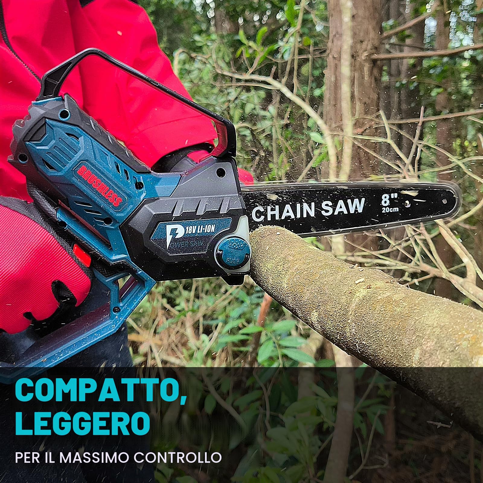 Motosega da 20 cm per batteria Bosch 18V GBA, auto-oliatore, motosega senza fili per potatura senza spazzole da 15 e 20 cm, motosega a batteria mini per taglio del legno, potatura degli alberi (solo