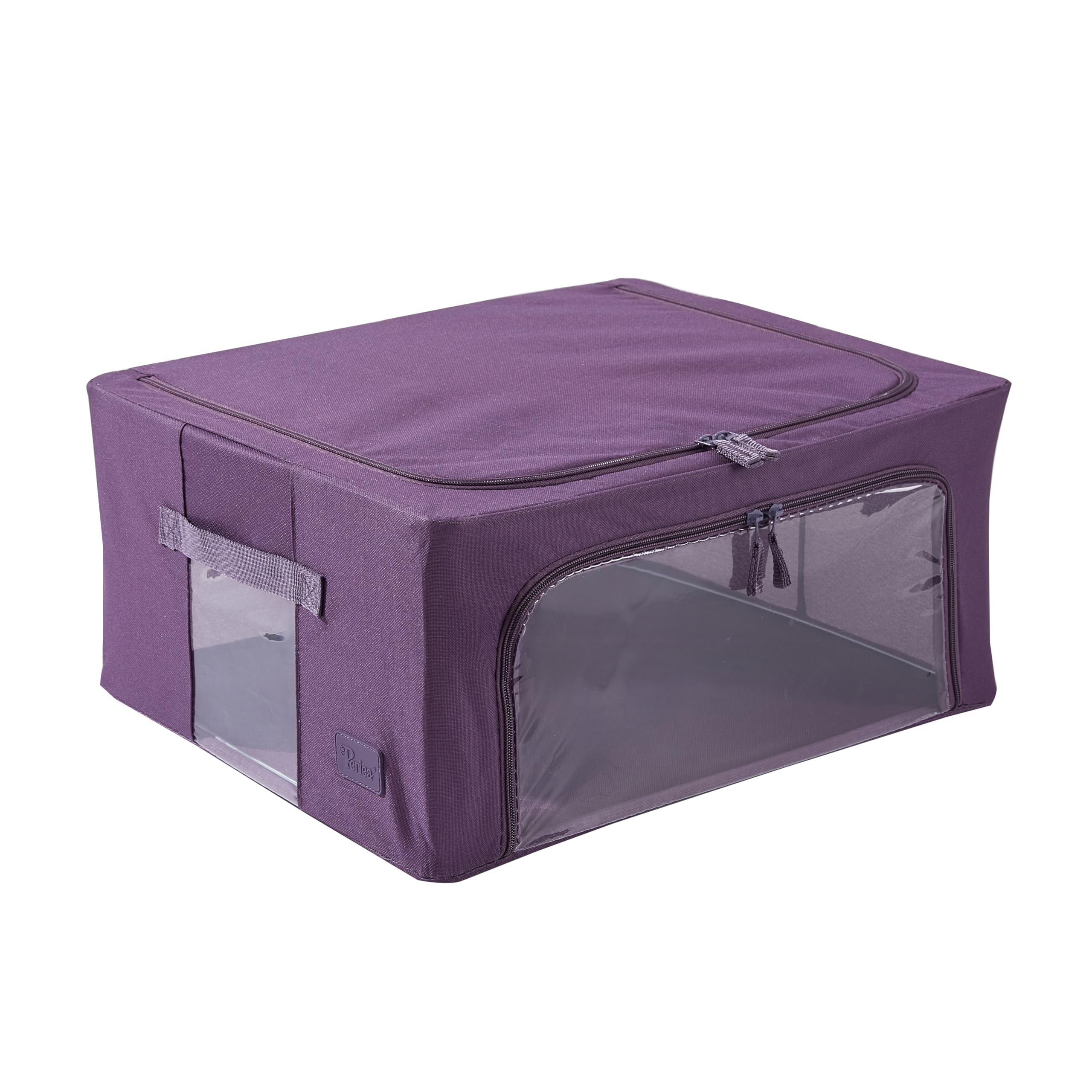 Periea Eggplant ‘Beau’ Folding Collapsible Stackable Fabric Home Storage Boxes With Steel Frames (, Medium)