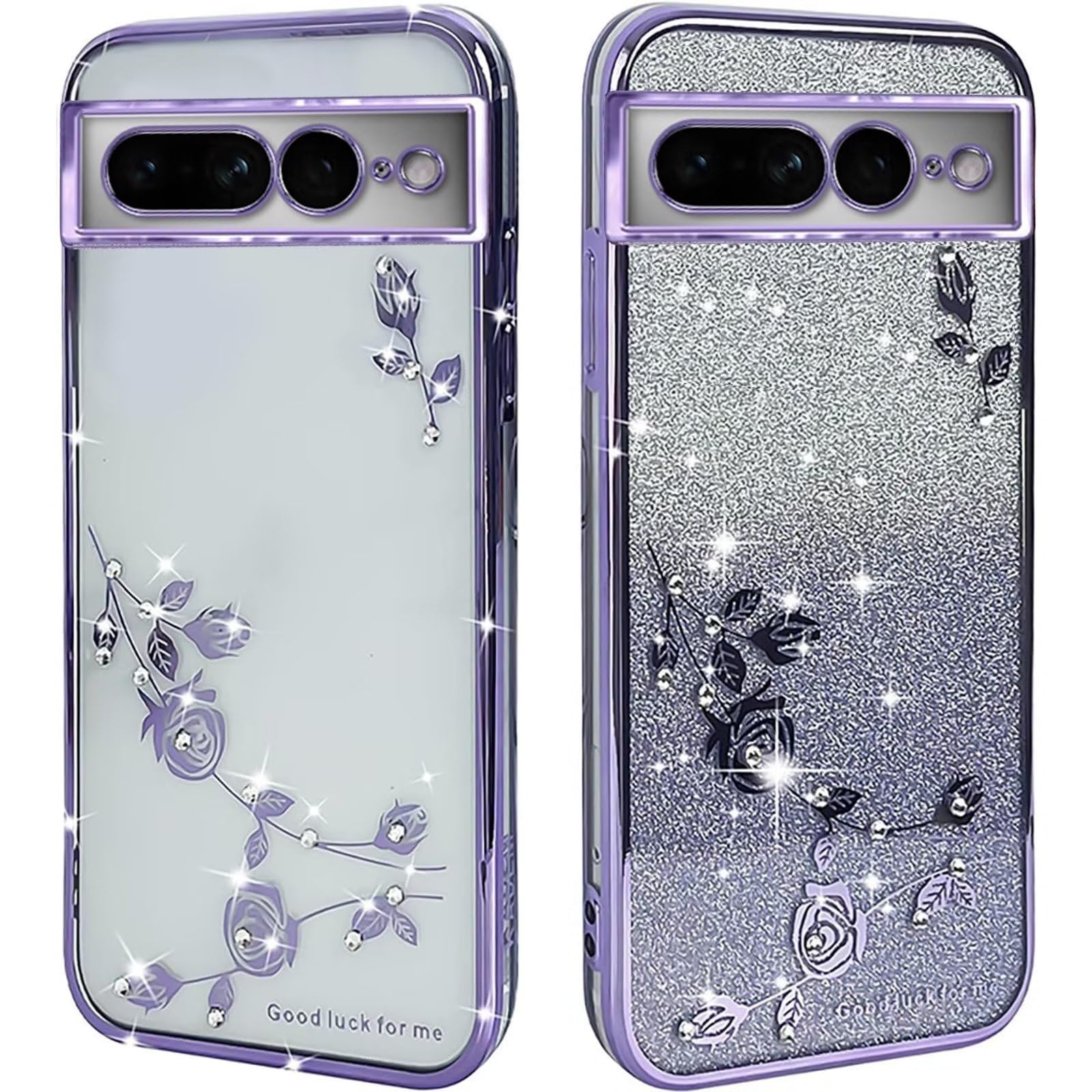 Jeelar für Google Pixel 8 Hülle,Hochwertiges Liquid Silicone TPU Niedliche Glitzer-Schutzhülle für Frauen und Mädchen Lila