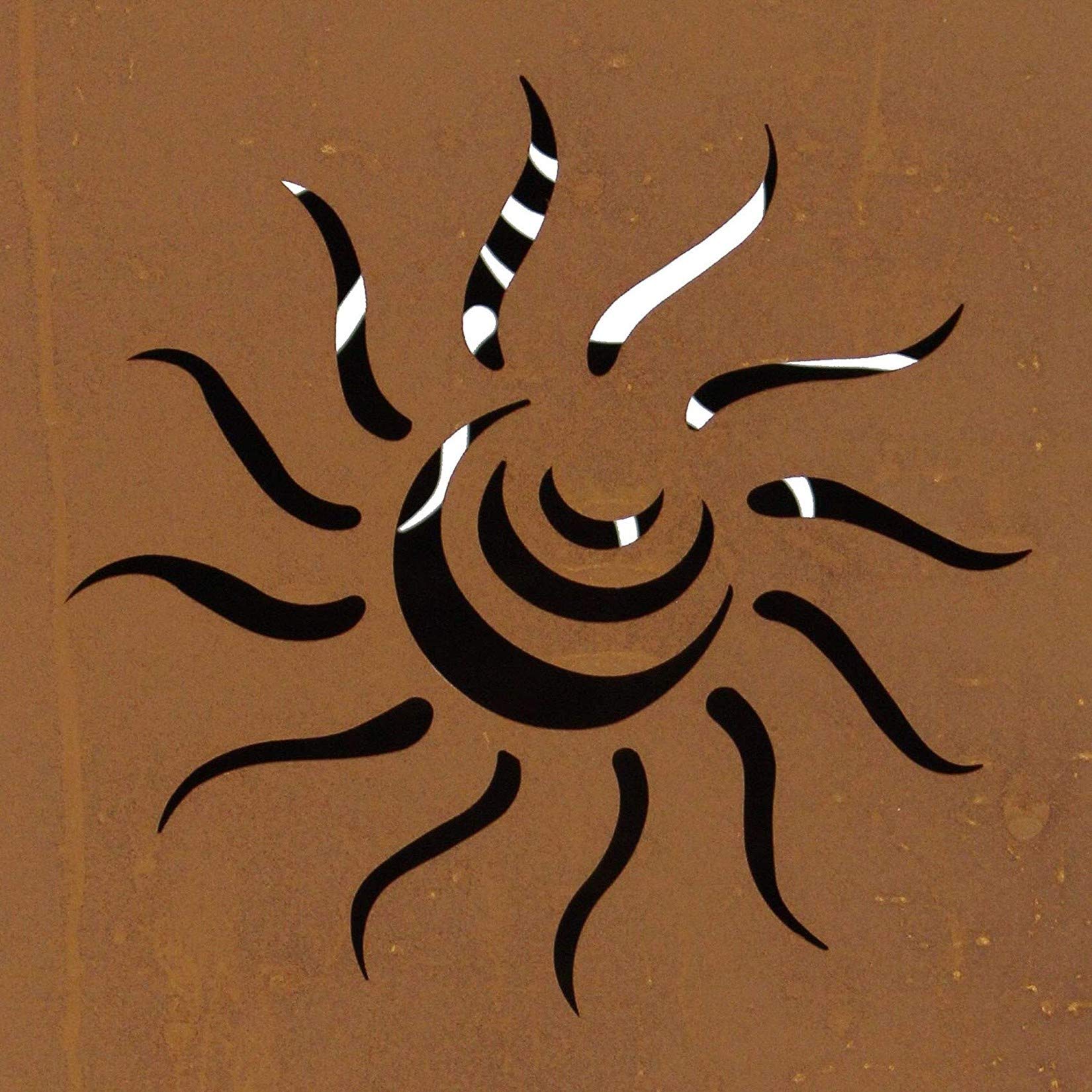 Dekosäule Sonne mit Feuerschale, Metall mit Edelrost, Feuerkorb | Metallsäule mit Feuerstelle / Pflanzschale, Outdoor Garten-Deko für Draußen