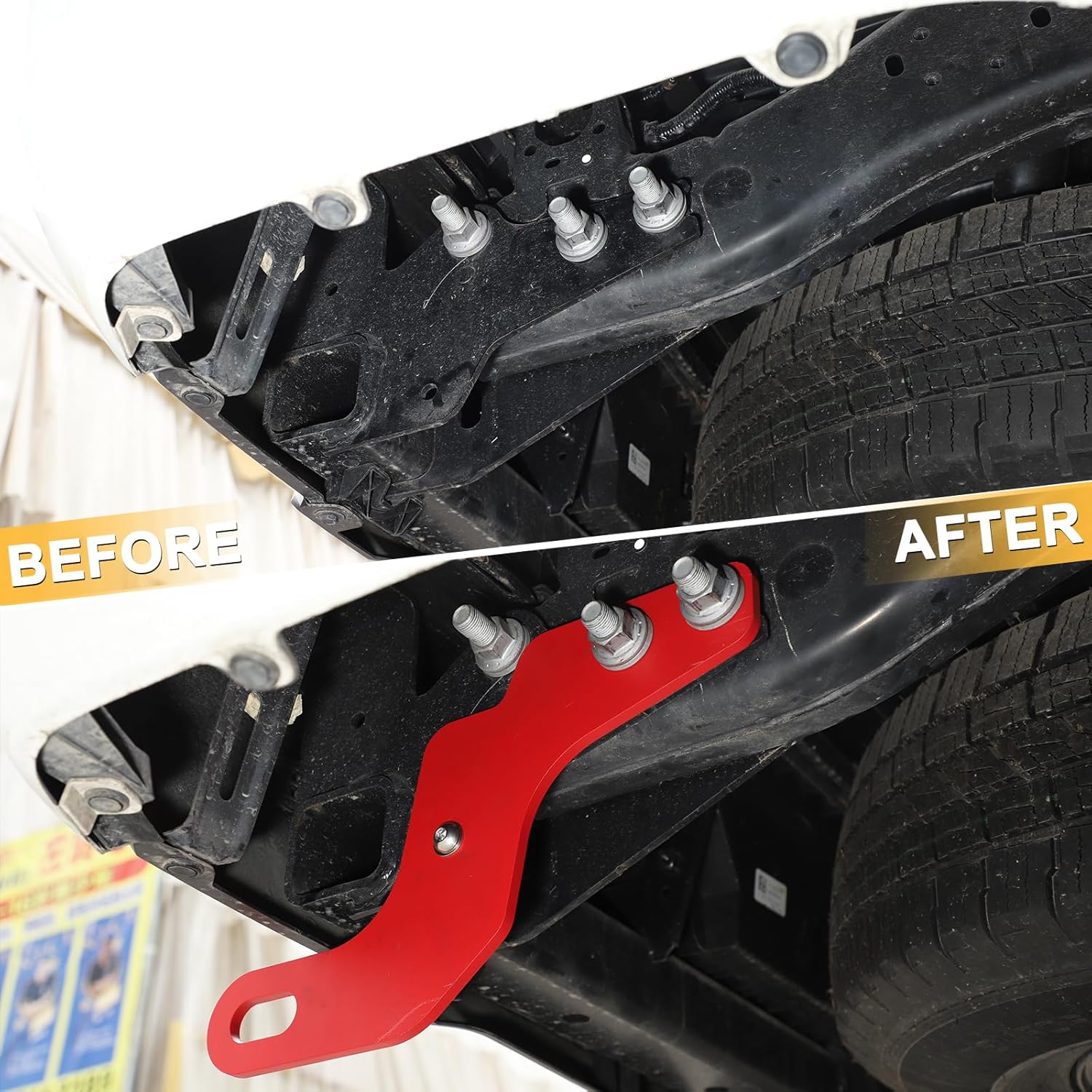 HAPPYHORSE Car Rear Tow Hooks Compatible with Toyot@ Tundra 2022-2026，Carbon Steel Rear Tow Hooks Recovery Points Hooks Trailer Hitch Ring Accessories (Red)