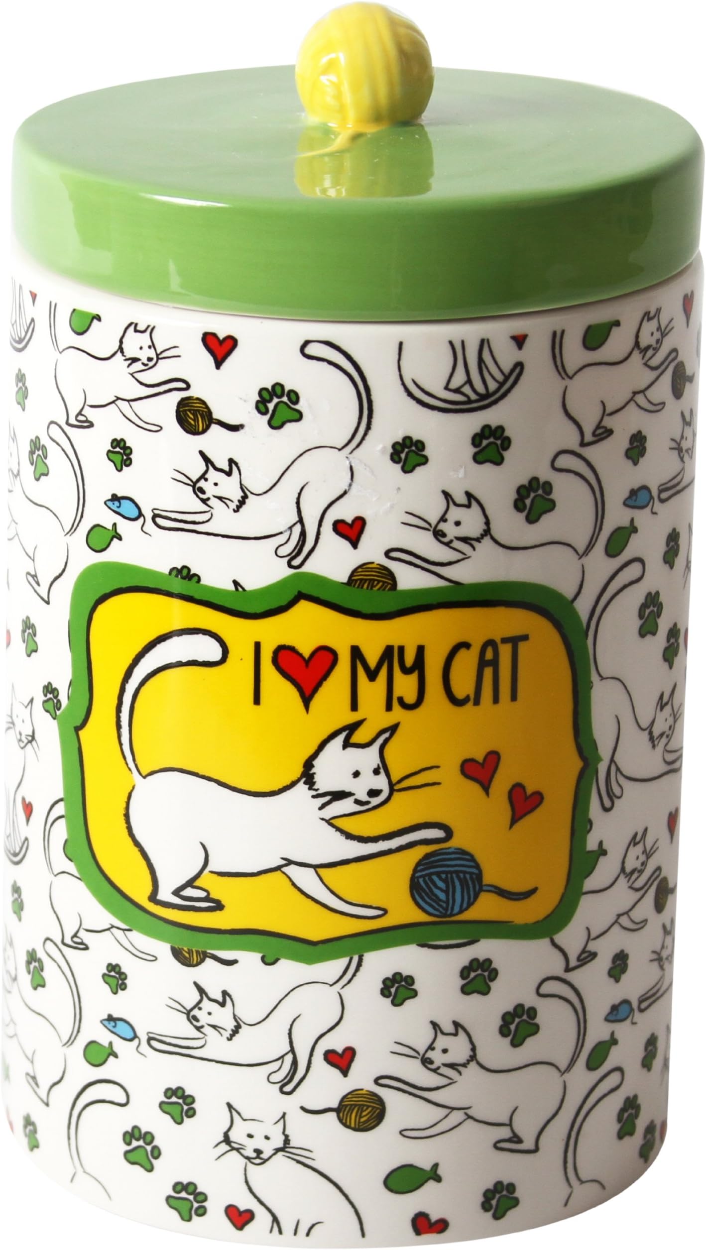 DEI Ceramic Mr. Snugs Cat Collection Treat Jar, Green