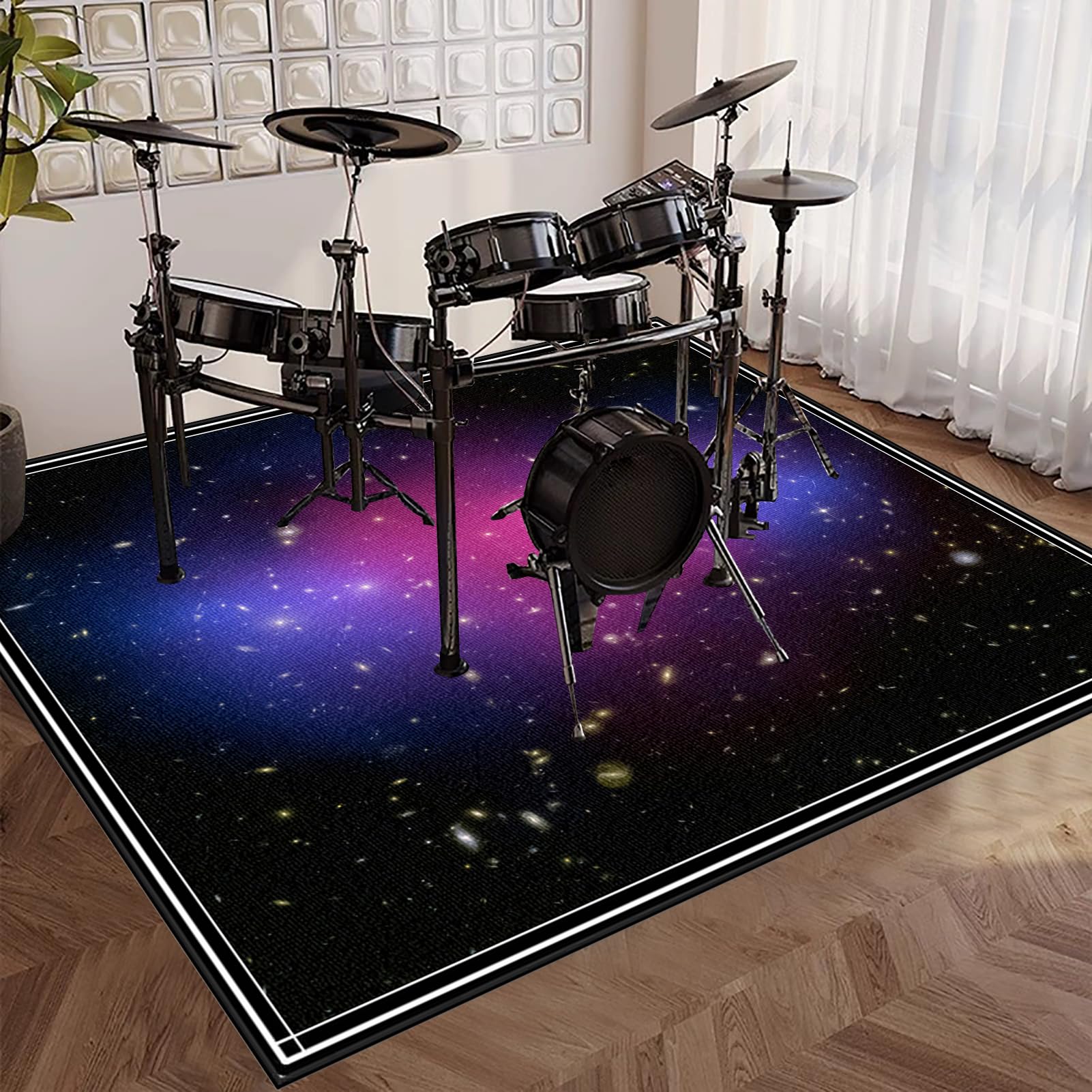 Drum Teppich Schlagzeugteppich, Elektrisches Schlagzeug Teppich Teppiche, Professionelles rechteckiges Schallschutz Teppich Elektronisches Jazz Schlagzeug Kit für Bass Snare Drum Matte 140 x 120 cm