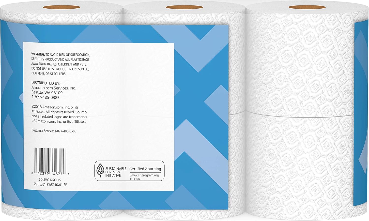  Brand - Solimo 2-Ply Toilet Paper, 6 Count (Pack of 5)