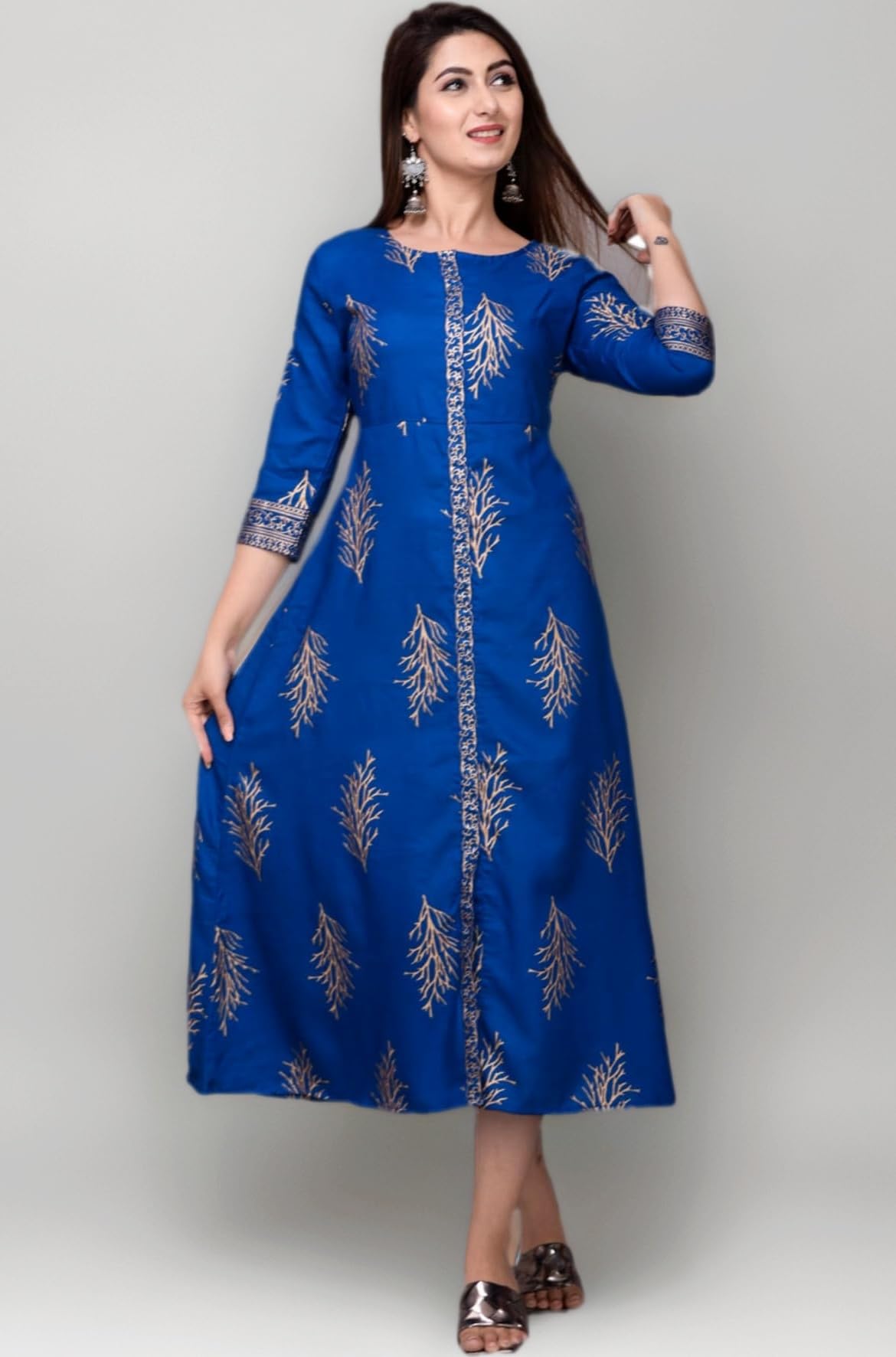 Women's Printed Dress Rayon Solid Plain Printed Kurti