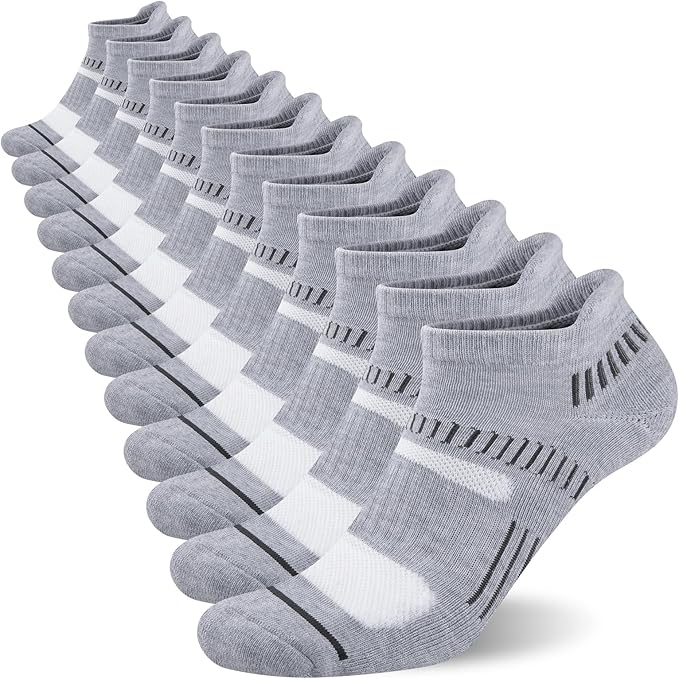 COOPLUS Mens Ankle Socks Athletic Cushioned Breathable Low Cut Tab With Arch Support - 6 Pairs