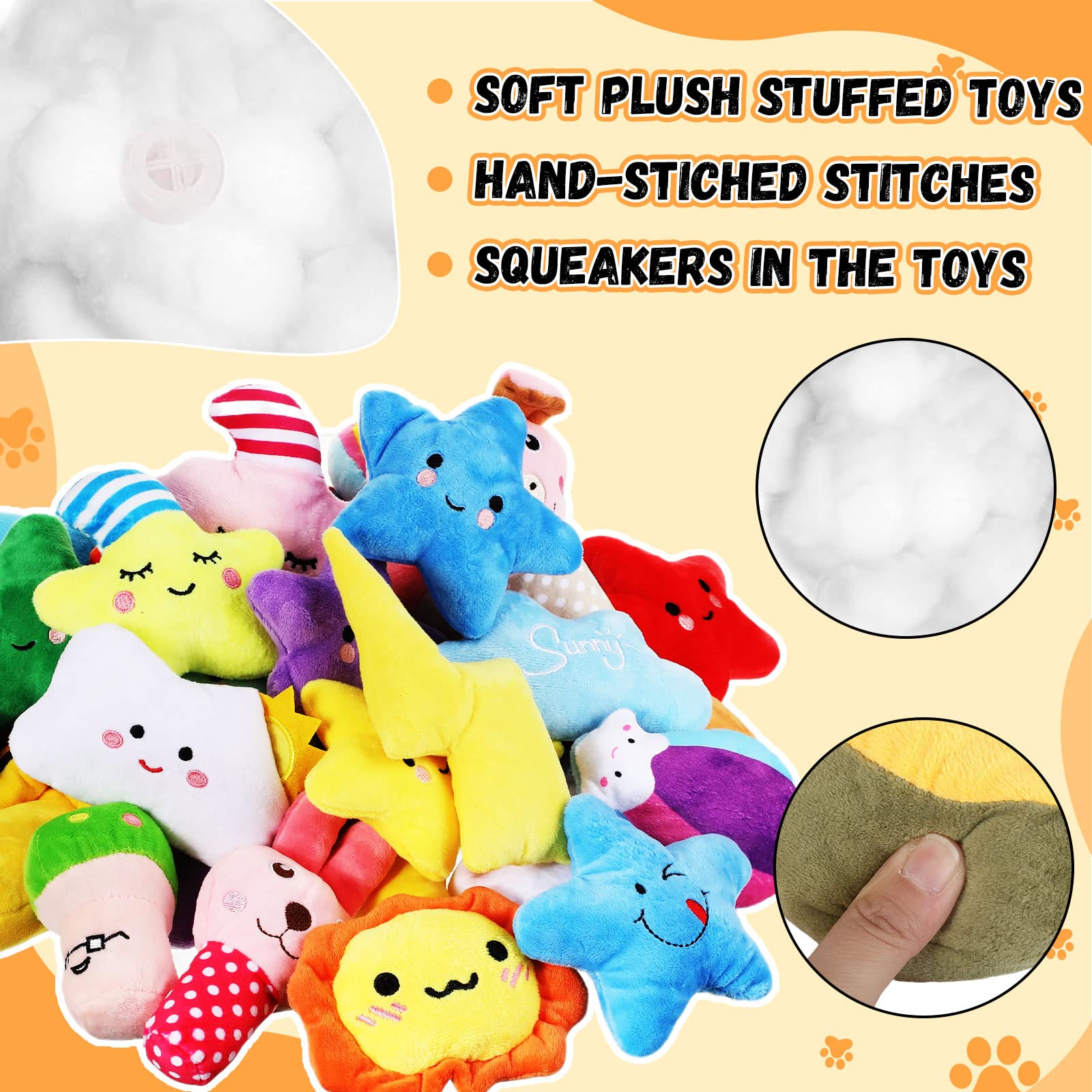 Hungdao Quietschende Hundespielzeuge für kleine Hunde, niedlich, Plüsch, gefüllt, Welpen, Kauspielzeug, Zahnspielzeug, Ostergeschenk zum Kauen, Reinigen und interaktives Spielen, 80 Stück